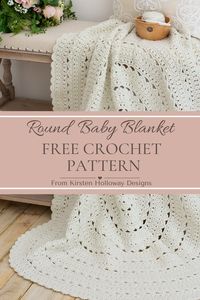 This free round crochet baby blanket pattern makes a beautiful circle afghan! It comes in 5 blanket sizes: receiving blanket, crib blanket and throw. Crochet this lacy round blanket pattern as a DIY gift for babies, toddlers, or yourself! Find this free crochet pattern idea for your next project on Kirsten Holloway Designs.rn