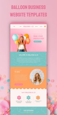 Wondering how to start a balloon business? A balloon artist website template will help you jumpstart your journey into a successful balloon artist or party planner! Bold, clean, playful, fun, bright, and colorful is how I would describe this colorful Showit website template. With bright pink, turquoise, and orange, fun squiggles, scalloped shapes, and confetti, we are so obsessed with this template. At Daydream Sites, we specialize in branding, logo design, and web design for small businesses