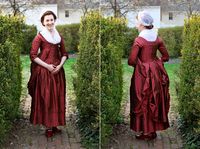 Mode de Lis - wearing her gorgeous Polonaise gown with red Kensingtons and Valois buckles.