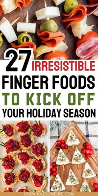 Easy Christmas appetizers and finger foods for your holiday party. The best make ahead appetizers that are both fun and festive. Kids will love them too!  Ideas for savory, cold, and fancy recipes for a crowd. Crockpot options as well.