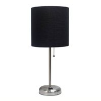 Creekwood Home 19.5 in. Brushed Steel/Black Contemporary Bedside Power Outlet Base Standard Metal Table Desk Lamp CWT-2009-BK - The Home Depot