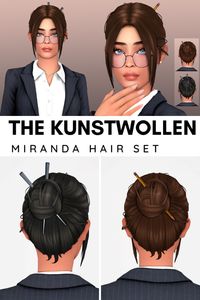 Discover the chic Miranda Hair CC with Accessory Stick in the Sims 4 CC Hair category, listed at number 2i on the Sims 4 CC packs and mods list. This Maxis Match hair is perfect for an office look or a stylish everyday hairstyle. Don't miss out on adding this gem to your Sims 4 CC folder!