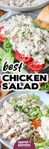 Every family loves this timeless chicken salad sandwich. It's crafted with basic ingredients - chicken, mayo, celery, and just the right touch of Dijon mustard. This simple homemade recipe is a crowd-pleaser! Enjoy it wrapped in lettuce for a low-carb lunch or in a wrap or bun! #chickensalad #chickensaladsandwich #chickensaladrecipe #spendwithpennies