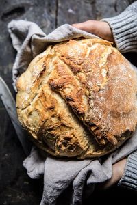 Cheaters No Knead Dutch Oven Sourdough Bread: so EASY, only 6 ingredients, made in 1 bowl, 5 mins mixing, then just rise + bake time! @halfbakedharvest.com