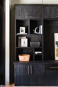 Dark shou sugi ban built-ins in Modern Office | Modern Lakehouse by Studio McGee