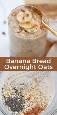 Look forward to breakfast again with easy and filling Banana Overnight Oats that tastes like banana bread! Made with nourishing staples like rolled oats, protein-packed Greek yogurt, chia seeds, peanut butter and cinnamon.