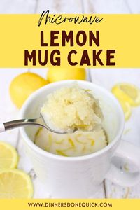 🍋 Craving a sweet treat in a flash? Dive into my mouthwatering Lemon Mug Cake recipe! In just 5 minutes, whip up a single-serve dessert bursting with fresh lemon flavor. Why waste time baking when you can quickly enjoy this easy-to-make microwave cake? Ready to satisfy your sweet tooth pronto? Pin this recipe today! 🍰 Mug Cake, Lemon Cake, Mug Cake Microwave, Mug Cake Recipe, Microwave Dessert, Lemon Desserts