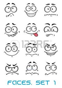 Cartoon faces with different emotions as happiness, joyful, comics, surprise, sad and fun Illustration