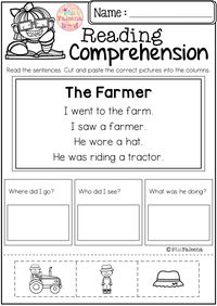 September Reading Comprehension Cut and Paste has 20 pages of reading comprehension with cut and paste. Children will answer the questions by cut and paste the correct picture into the question columns. Preschool | Preschool Worksheets | Kindergarten | Kindergarten Worksheets | First Grade | First Grade Worksheets | Reading| Reading Comprehension | September Reading Comprehension Cut and Paste | Reading Comprehension Farmer | Worksheets