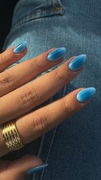 nail inspo, blue nails, almond nails