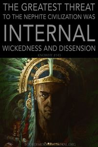 As the military conflicts unfold in the Book of Mormon, especially that of the Zoramites, it becomes increasingly clear that the greatest threat to the Nephite civilization was internal wickedness and dissension, rather than external enemies. https://knowhy.bookofmormoncentral.org/content/why-was-the-zoramite-defection-so-disastrous #Prophets #Liberty #Religion #BookofMormon #LDS #Mormon #Faith #Knowhy