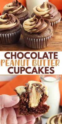 Chocolate Peanut Butter Cupcakes - These Chocolate Peanut Butter Cupcakes have a homemade chocolate cupcake that's filled with a thick, creamy peanut butter filling and topped with a swirl of chocolate peanut butter frosting. It's perfect for the fellow chocolate peanut butter lovers out there! #cookiedoughandovenmitt #cupcakes #chocolatepeanutbutter #dessertrecipes