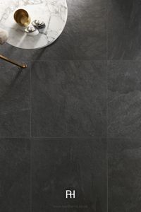 Waterfall is an easy textured porcelain tile with a slate effect. Both practical for busy family areas and with rugged good looks, this tile is refined with just enough rough edge. #waterfall #slatetile #porcelaintile #slateeffect #reedharris