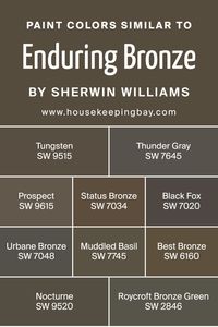 Similar colors are crucial in design because they create a harmonious and visually cohesive look, making spaces feel more put-together and intentional. When colors like Enduring Bronze SW 7055 by Sherwin Williams are paired with shades like Tungsten SW 9515 or Thunder Gray SW 7645, they bring out each other’s warm or cool undertones, accentuating the depth and richness of the space.