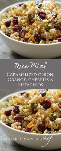 Rice Pilaf with Caramelized Onion, Orange, Cherry & Pistachio