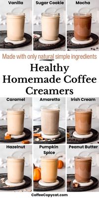 Add a touch of luxury to your morning coffee with my indulgent and healthy homemade coffee creamers, featuring 13 amazing flavors! From mocha and caramel to Irish cream and pumpkin spice, you’ll want to try them all! Made with simple natural ingredients these coffee creamer recipes are so easy to make you’ll never buy store-bought creamer again! Perfect for any coffee lover looking to add an indulgent but healthy spin to their morning coffee! #healthycoffeecreamer #homemadecoffeecreamer