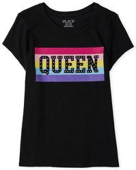 Girls Short Sleeve Rainbow 'Queen' Graphic Tee