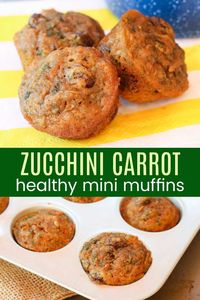 Carrot Zucchini Mini Muffin - sweet, moist, and healthy muffins for kids to enjoy for breakfast or snack while eating their veggies! This muffin recipe has been one of the most popular for years!