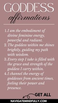 Tap into the boundless wellspring of your feminine energy. These affirmations serve as a gentle reminder of the goddess strength and grace you hold within. Click the pin to embrace your radiant self.