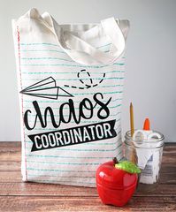 Chaos Coordinator Teacher Tote Bag with FREE Cricut Cut File! #CricutMade #Cricut #Teacher #teacherlife #diy #school #vinyl #GiftIdea #teacherappreciation