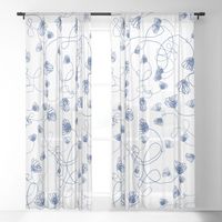 Flowers in knots pattern. floral, minimal, spring, white, blue, white-blue, blue-white Sheer Curtain