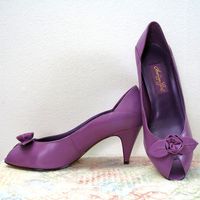 1980s High Heels / 80s Peeptoe Pumps Shoes / PURPLE Cuties / UNWORN / 8B. $32.00, via Etsy.