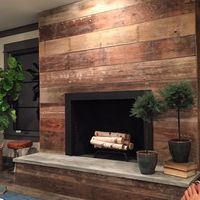 Sometimes I stay late and decorate bc construction is still happening and that's just part of it... I'm ok with it tonight bc I really love staring at this reclaimed #shiplap fireplace. I always get sad knowing this will be the last time in a project- we