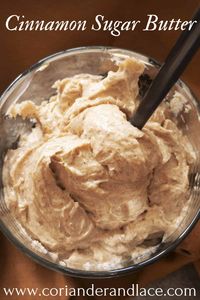 This whipped cinnamon sugar butter is lightly sweet, fluffy, and amazing to spread on on so many things, such as toast, muffins, pancakes.