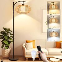 【3-in-1 Standing Lamp with Two Shade】The boho floor lamp comes with a boho rattan and linen drum lampshade, has 3 display effects. The removable lampshade can be freely combined according to your preference.