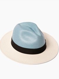 A spin on the authentica Panama hat, this two toned toquilla straw fedora is a modernized version of a classic. Just like our city hat: Chandler, this hat features a cool color block of light blue and white with a fresh flat straight brim. Perfect for inside or outside - this hat definitely has a VIBE.