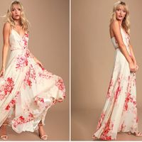 $98 Retail Lulu's Floral Sexy Romantic Flowy Floral Wedding Formal Event Wrap Dress Nwot ***Soldout Online!*** It's Impossible To Look Anything But Exquisite In The Lulus Elegantly Inclined Cream And Coral Floral Print Wrap Maxi Dress! Lovely Cream, Beige, And Coral Floral Print Woven Chiffon Falls From Adjustable Straps Into A Princess Seamed, Wrap Bodice (With Modesty Snap), And A Tying Waist. Wrapping Detail Carries Into The Full Maxi Skirt. Self: 100% Polyester. Lining: 95% Polyester, 5% Spandex. Hand Wash Cold. Do Not Bleach. Line Dry. Iron Low Heat. Imported. Lined. Style 781852 Cream White Ivory Pink Red ***Lulu's Tag May Be Removed/Cut By The Manufacturer. Wedding, Prom, Formal