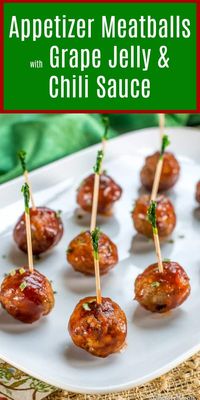 These Meatballs with Grape Jelly and Chili Sauce are tender and juicy and flavorful appetizer meatballs that are super easy to make for a party. #Meatballs #AppetizerMeatballs #MeatballswithGrapeJellyandChiliSauce