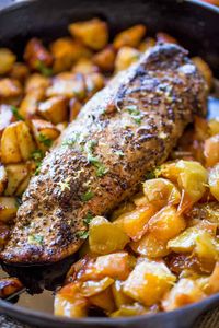 Honey Apple Pork with Potatoes made in a cast iron skillet is the perfect fall meal celebrating honey, apples, roasted potatoes with almost no cleanup and only 7 ingredients.