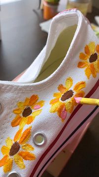 Custom Converse shoes 👟🌻🖼️  Painted converse, custom painting, custom shoes, custom converse, painted shoes, shop small business, small art business, acrylic painting, painting aesthetic, sunflower art, sunflower painting, custom art, painting art, etsy shop