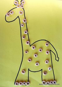 Cheerios Giraffe - Fun Family Crafts Use position words to describe where you put a cheerio. (On his head, by his tail, on his body, on his feet). You can build position and body vocabulary.