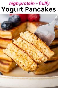 These Greek Yogurt Pancakes are so fluffy and delicious, you won't believe they're healthy! They're packed with protein and crazy easy to make with wholesome ingredients