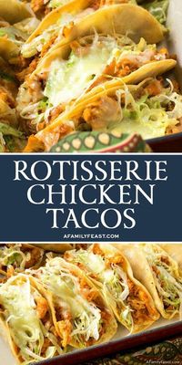 These Easy Rotisserie Chicken Tacos are a quick and delicious weeknight meal, and a great way to feed a crowd at your next game day party.