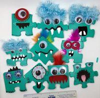 Shoeboxes on a Shoestring Facebook community, frugal ideas for Operation Christmas Child Shoeboxes Puzzle Piece Monsters for boxes. Can't link directly to facebook :( date of post 5/17/16 OCC Shoebox, boys, 2-4, 5-9, 10-14