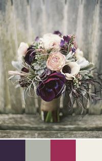 Love the muted colors with the blackberry purple. Source: 100 layer cake #bouquet #purple #colorpalette