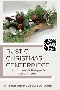 Are you rustic, farmhouse style home decor lover? Do you look for perfect and unique table holiday centerpiece or xmas mantel display or Christmas arrangement for living room console table? Check this gorgeous creation with artificial evergreen, metal bells and pinecones by AllSeasonsHouseDecor.com.