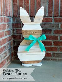 Reclaimed Wood Easter Bunny. This was a fun diy Easter project! The reclaimed wood gives the bunny a beautiful vintage look. If you like diy crafts, you have got to check out this step by step tutorial. All you neighbors are going to be jealous of your Easter bunny!