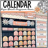 This calendar is perfect for your groovy, retro classroom decor. The printable calendar has a disco ball, daisy design. The calendar template will match your colorful classroom! This editable calendar is perfect to put in your calendar pocket chart or staple/velcro to a bulletin board. This printable classroom calendar includes interactive displays for weather, season, temperature and yesterday/today/tomorrow. This Pack Includes: - 1 designs for the days (numbers) - 2 designs for the days of the week - 2 designs for the months (retro and manuscript) - year - yesterday was, today is, tomorrow is (bubble letters and manuscript) - weather, seasons, temperature - holidays (see preview for all included) - text editable file through PowerPoint, fonts embedded 🪩 Would you like the Disco Floral t