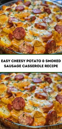 Craving a cheesy potatoes casserole? This Easy Cheesy Potato & Smoked Sausage Casserole is ideal. Creamy and satisfying, it’s perfect for dinner. Find more casserole recipes and side dishes here!