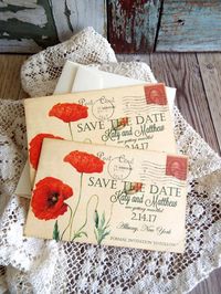 Vintage Postcard with Orange Poppies Wedding by AVintageObsession