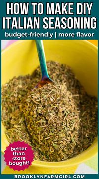 Oregano, basil, parsley and other spices are mixed together to make homemade Italian seasoning blend. Use store-bought spices or your own dried herbs to make your own Italian Seasoning to add to all your favorite recipes! Season chicken, add it to tomato pasta sauces, stir into crockpot soups and so much more! So much better than store-bought seasoning blends!