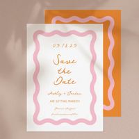 Retro Wavy Pink Orange Wave Wedding Save The Date | Zazzle