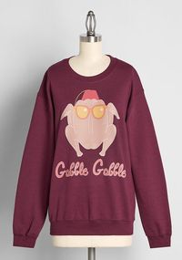 Ready to gobble ‘til you wobble this holiday season? This soft and cozy fleece will make you feel thankful as ‘cluck’ this Thanksgiving and beyond to be cuddled up in such a clever top!