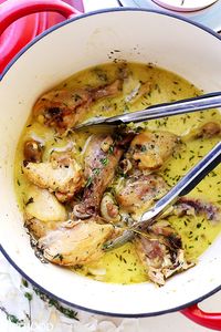 Coconut Milk and Thyme Braised Chicken - Delicious and easy to make one pot chicken dinner cooked in thyme-infused coconut milk and garlic.