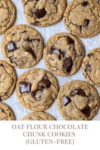 Somewhere between a chocolate chip cookie and an oatmeal cookie are these: oat flour chocolate chunk cookies are super chewy cookies that taste of wonderful oatmeal.