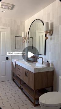 Lisa Kanegae on Instagram: "💫 Comment G4 and I’ll send the links for this video to your DM. Must be following or the message gets blocked.

This is on sale for Wayfair Way Day until tomorrow 10/7! Using this vanity saved our clients thousands of dollars since it came with the countertop. You save so much money when you don’t have to buy a full slab. To give it an elevated look, we change the hardware and absolutely love how the design turned out. Also used my favorite Affordable handmade looking tile. It has the prettiest shimmer and such a great price that makes it look expensive!

#BathroomDesign #BathroomMakeover #BathDesign #BougieOnaBudget #wayday"